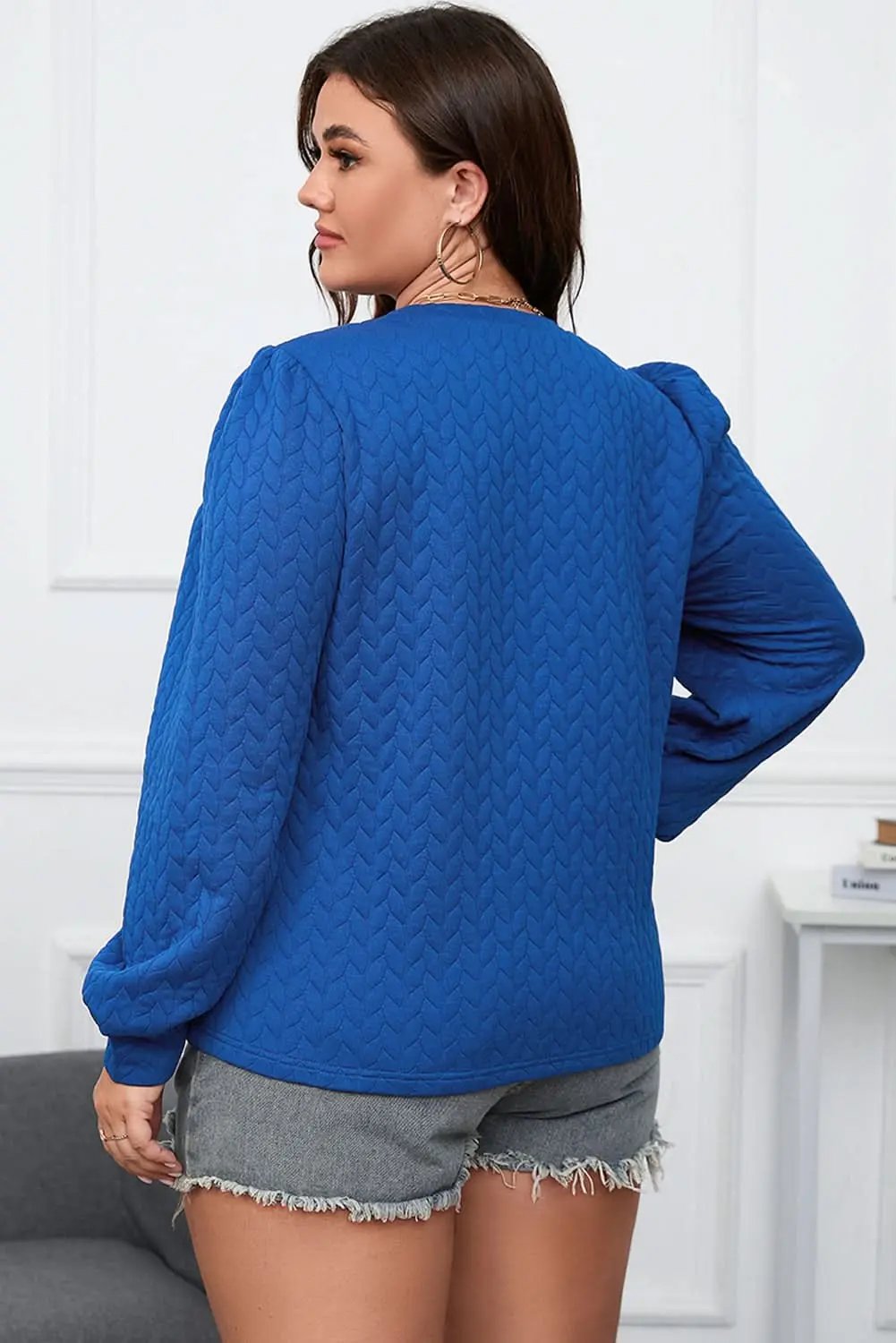 Chic dark blue plus size puff sleeve top - Love Salve